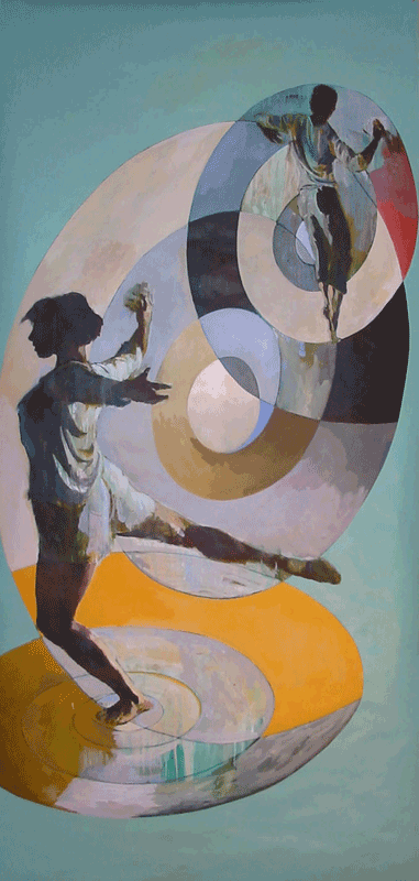 acrylic painted Tyvec banner as decor during the dance event - Volutes - Théâtre de la Terre, Paris